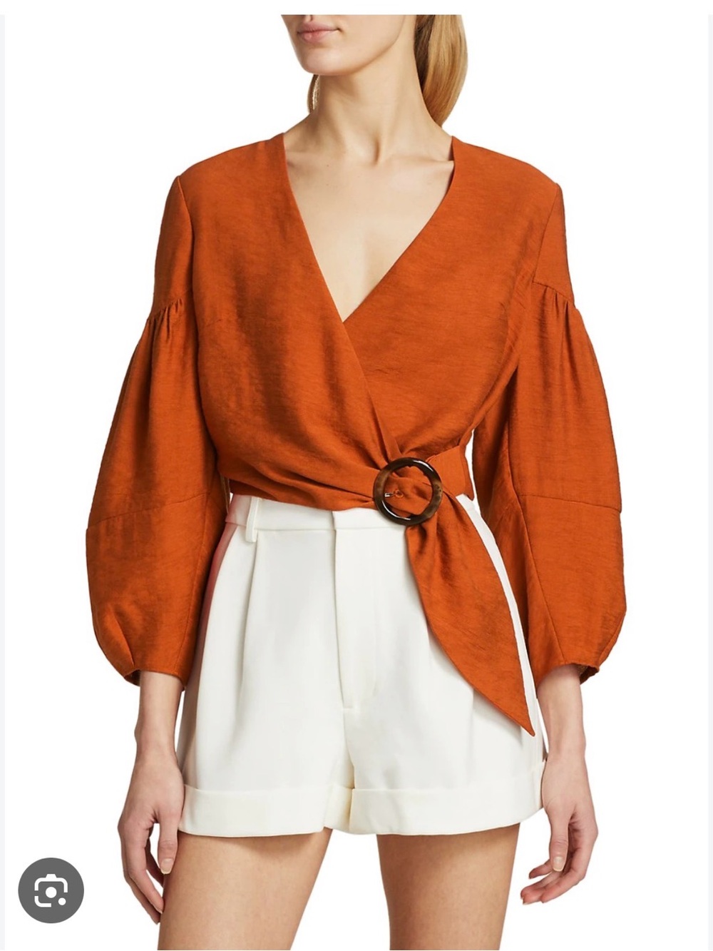 Joie Rust Orange Wrap Tie Blouse with Ring